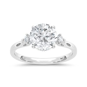 14K White Gold Lab Grown Diamond 2 1/6 Ct.Tw. Round Shape Floral Engagement Ring (Center 2 Ctw)