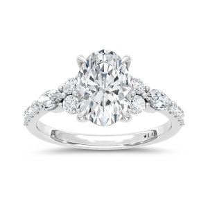 14K White Gold Lab Grown Diamond 2 1/2 Ct.Tw. Oval Shape Floral Engagement Ring (Center 2 Ctw)