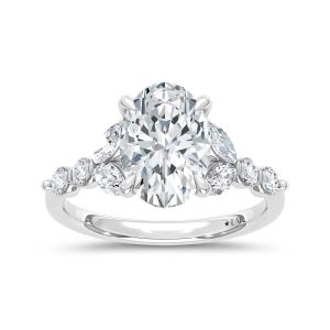 14K White Gold Lab Grown Diamond 3 5/8 Ct.Tw. Oval Shape Engagement Ring (IGI Certified Center 3ct)