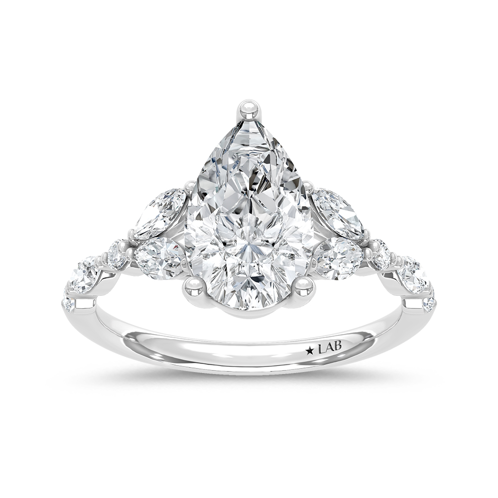 14K White Gold Lab Grown Diamond 2 1/2 Ct.Tw. Pear Shape Engagement Ring (Center 2 ctw)