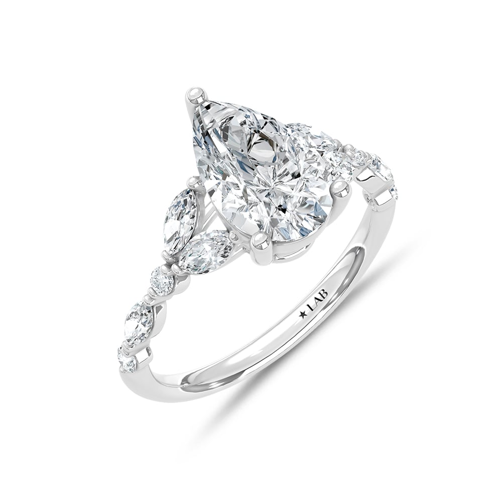 14K White Gold Lab Grown Diamond 2 1/2 Ct.Tw. Pear Shape Engagement Ring (Center 2 ctw)