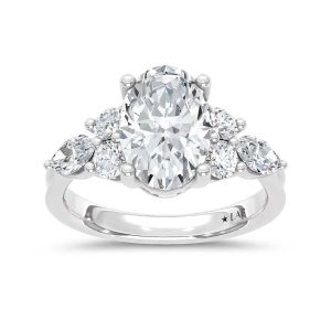 14K White Gold Lab Grown Diamond 3 3/4 Ct.Tw. Oval Shape Engagement Ring (IGI Certified Center 3ct Oval)