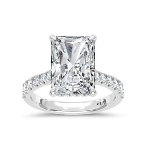 14K White Gold Lab Grown Diamond 5 5/8 Ct.Tw. Elongated Radiant Shape Hidden Halo Engagement Ring