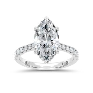 14K White Gold Lab Grown Diamond 3 3/8 Ct.Tw. Marquise Shape Hidden Halo Engagement Ring