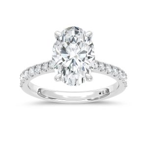 14K White Gold Lab Grown Diamond 3 3/8 Ct.Tw. Oval Shape Hidden Halo Engagement Ring