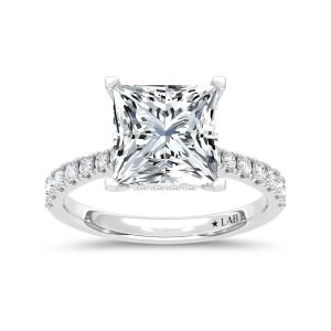 14K White Gold Lab Grown Diamond 3 3/8 Ct.Tw. Princess Shape Hidden Halo Engagement Ring