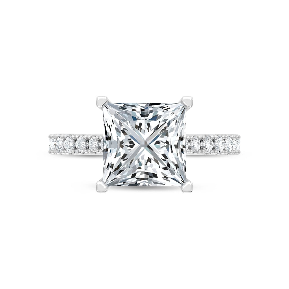 14K White Gold Lab Grown Diamond 3 3/8 Ct.Tw. Princess Shape Hidden Halo Engagement Ring