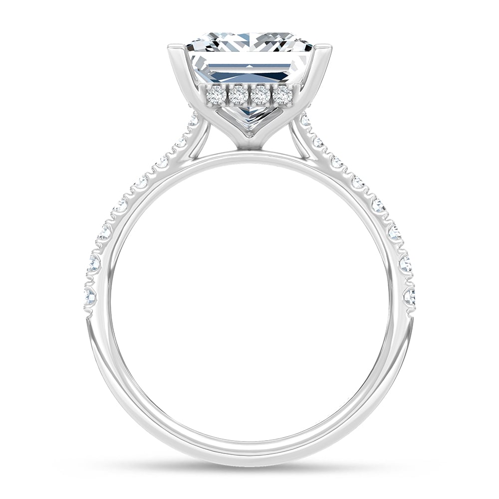 14K White Gold Lab Grown Diamond 3 3/8 Ct.Tw. Princess Shape Hidden Halo Engagement Ring