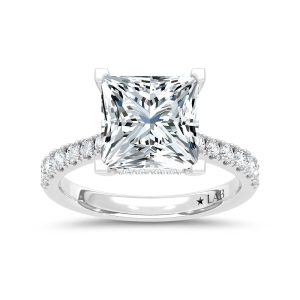 14K White Gold Lab Grown Diamond 4 1/2 Ct.Tw. Princess Shape Hidden Halo Engagement Ring