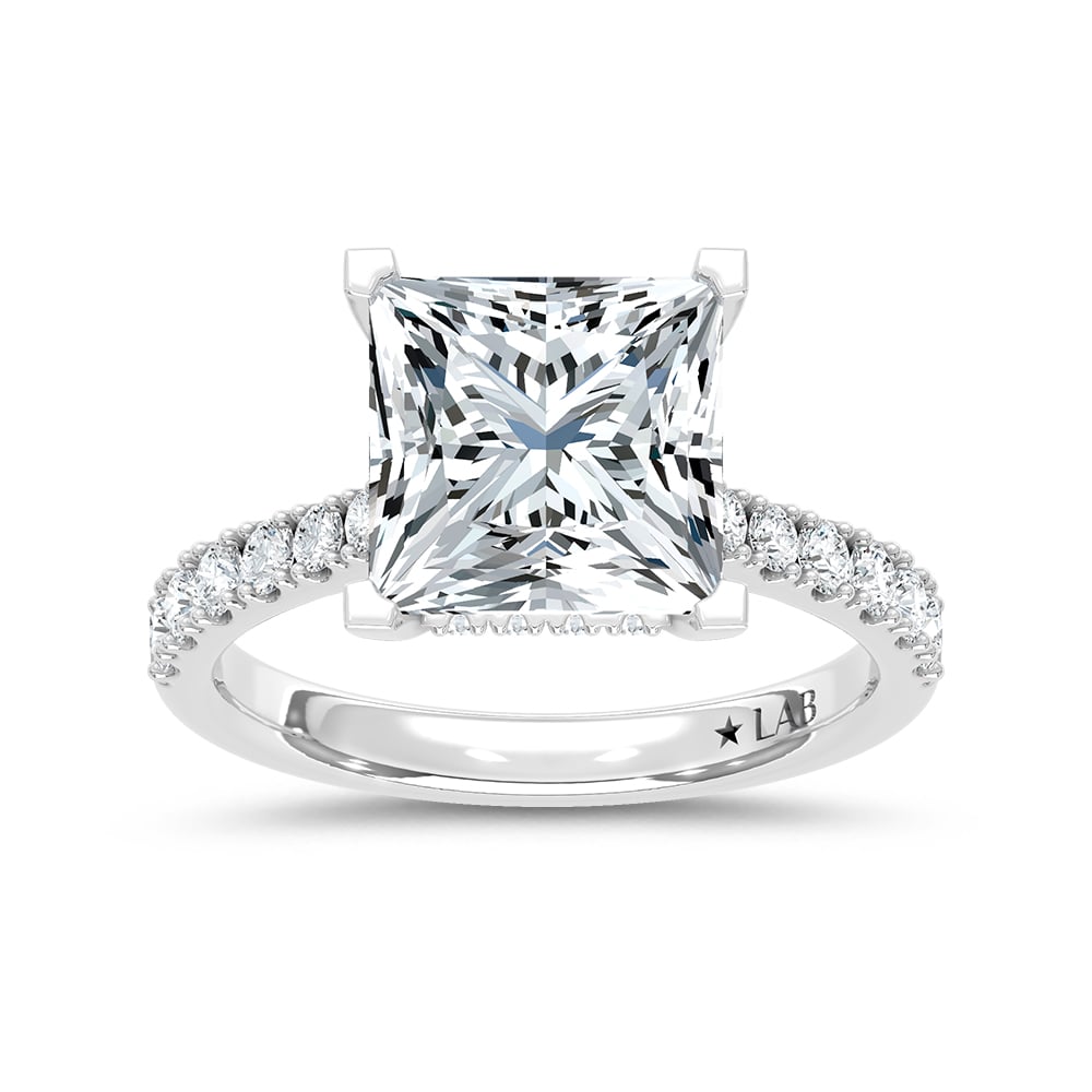 14K White Gold Lab Grown Diamond 4 1/2 Ct.Tw. Princess Shape Hidden Halo Engagement Ring