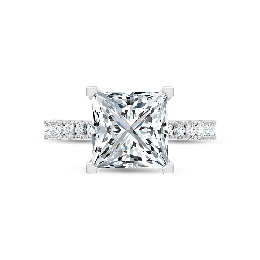 14K White Gold Lab Grown Diamond 4 1/2 Ct.Tw. Princess Shape Hidden Halo Engagement Ring