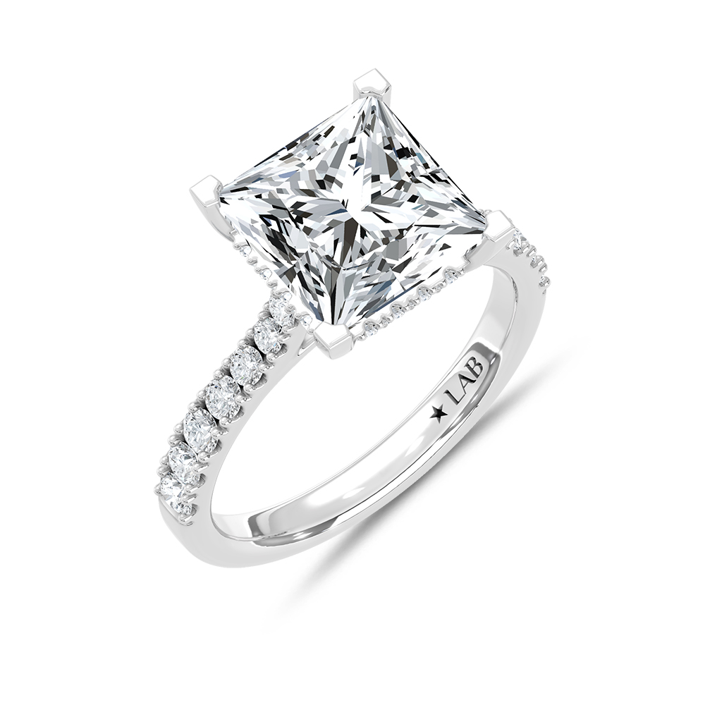 14K White Gold Lab Grown Diamond 4 1/2 Ct.Tw. Princess Shape Hidden Halo Engagement Ring