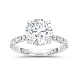 14K White Gold Lab Grown Diamond 3 3/8 Ct.Tw. Round Shape Hidden Halo Engagement Ring