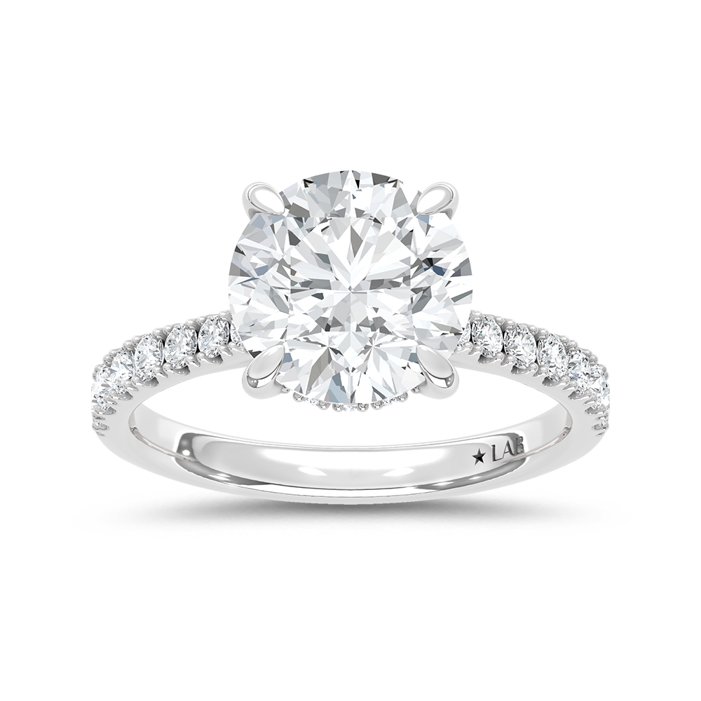 14K White Gold Lab Grown Diamond 3 3/8 Ct.Tw. Round Shape Hidden Halo Engagement Ring