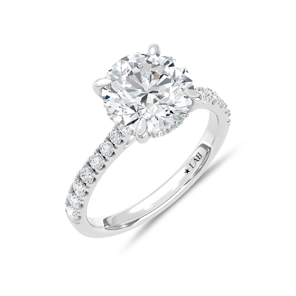 14K White Gold Lab Grown Diamond 3 3/8 Ct.Tw. Round Shape Hidden Halo Engagement Ring