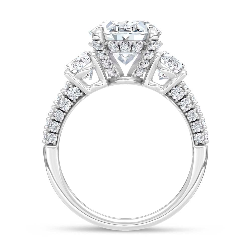 14K White Gold Lab Grown Diamond 6 Ct.Tw. Oval Shape Three Stone Engagement Ring (IGI Certified Center 4ct Oval)