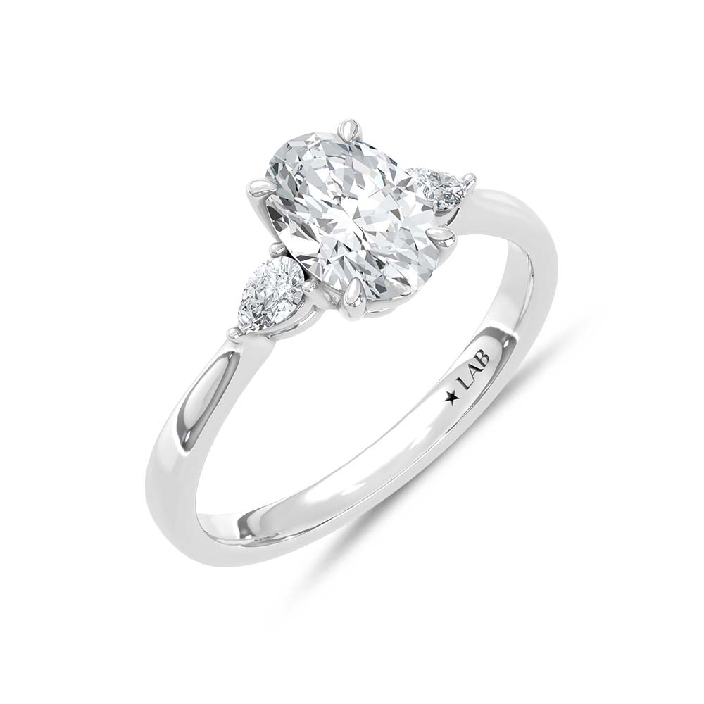 14K White Gold Lab Grown Diamond 1 1/5 Ct.Tw. Oval Shape Engagement Ring (IGI Certified Center 1ct Oval)