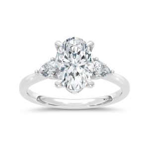 14K White Gold Lab Grown Diamond 2 1/4 Ct.Tw. Pear and Oval Three Stone Engagement Ring