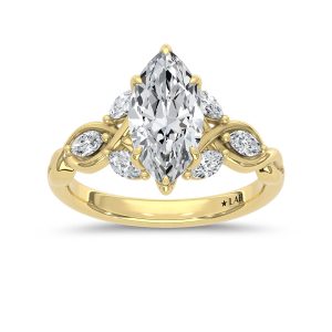 14K Yellow Gold Lab Grown Diamond 2 1/3 Ct.Tw Marquise and Pear Shape  Engagement Ring (IGI Certified Center 2ct)