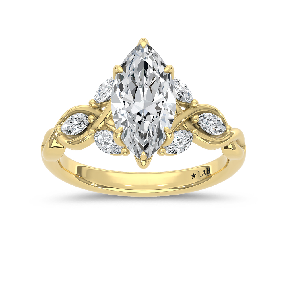14K Yellow Gold Lab Grown Diamond 2 1/3 Ct.Tw Marquise and Pear Shape Engagement Ring (IGI Certified Center 2ct)