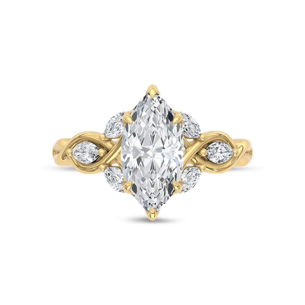 14K Yellow Gold Lab Grown Diamond 2 1/3 Ct.Tw Marquise and Pear Shape Engagement Ring (IGI Certified Center 2ct)