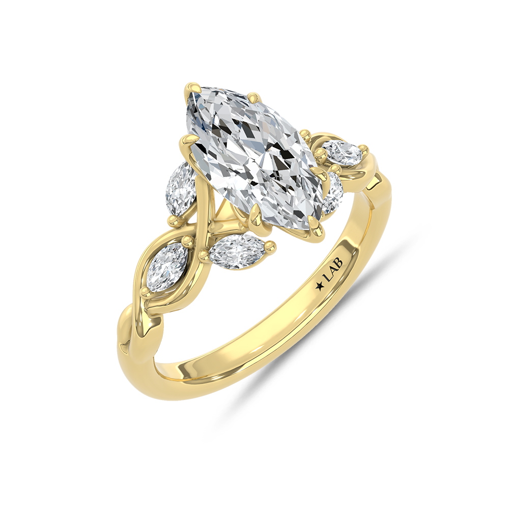 14K Yellow Gold Lab Grown Diamond 2 1/3 Ct.Tw Marquise and Pear Shape Engagement Ring (IGI Certified Center 2ct)