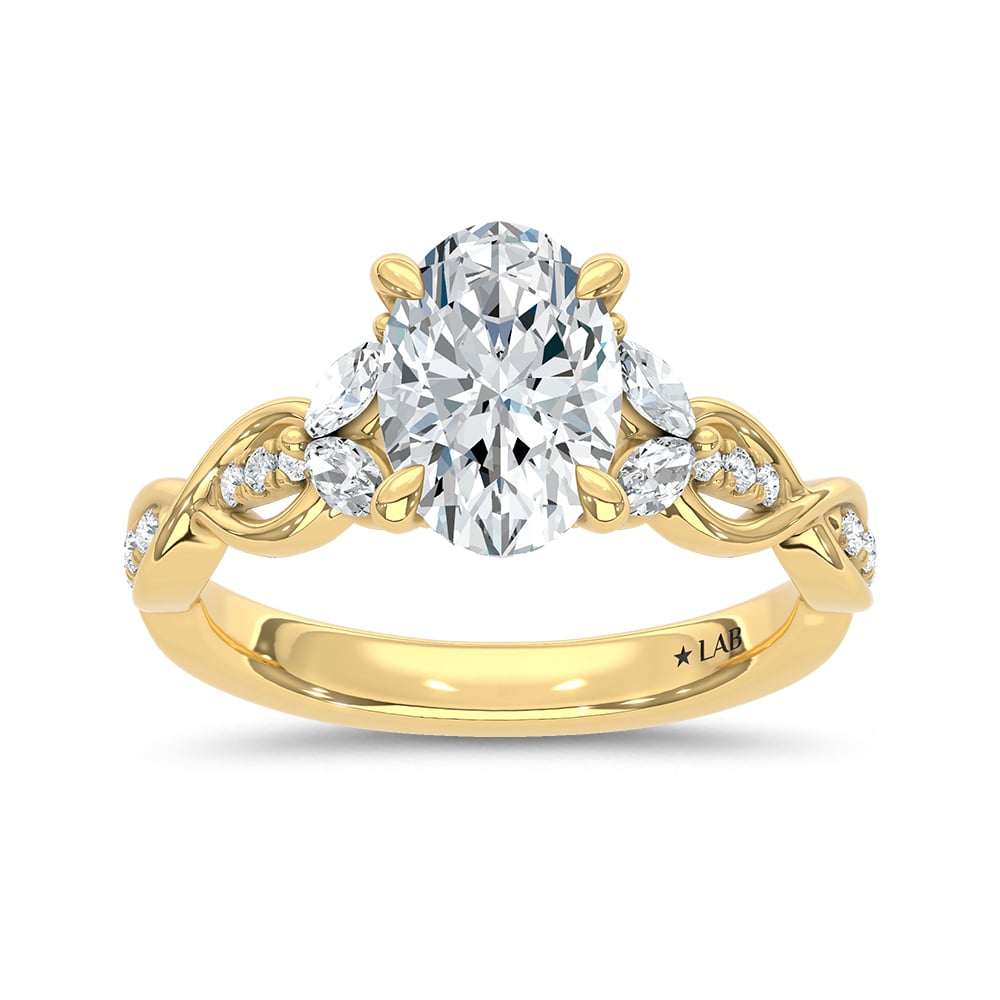14K Yellow Gold Lab Grown Diamond 2 1/3 Ct.Tw. Oval Shape Engagement Ring (IGI Certified Center 2ct Oval)