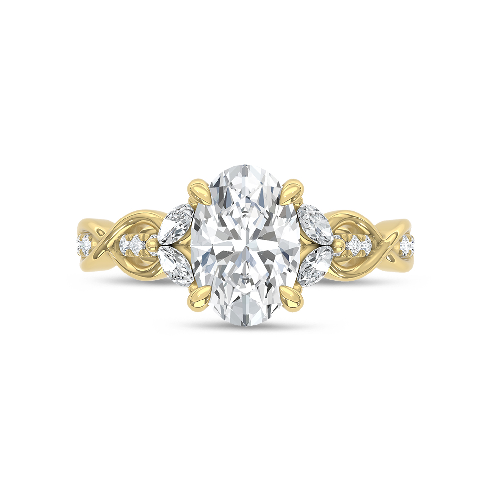 14K Yellow Gold Lab Grown Diamond 2 1/3 Ct.Tw. Oval Shape Engagement Ring (IGI Certified Center 2ct Oval)