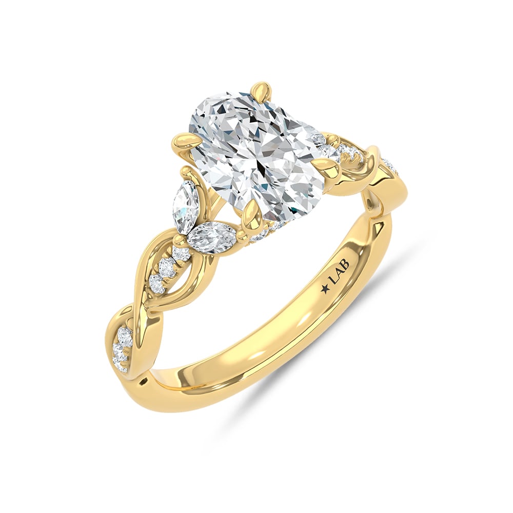 14K Yellow Gold Lab Grown Diamond 2 1/3 Ct.Tw. Oval Shape Engagement Ring (IGI Certified Center 2ct Oval)