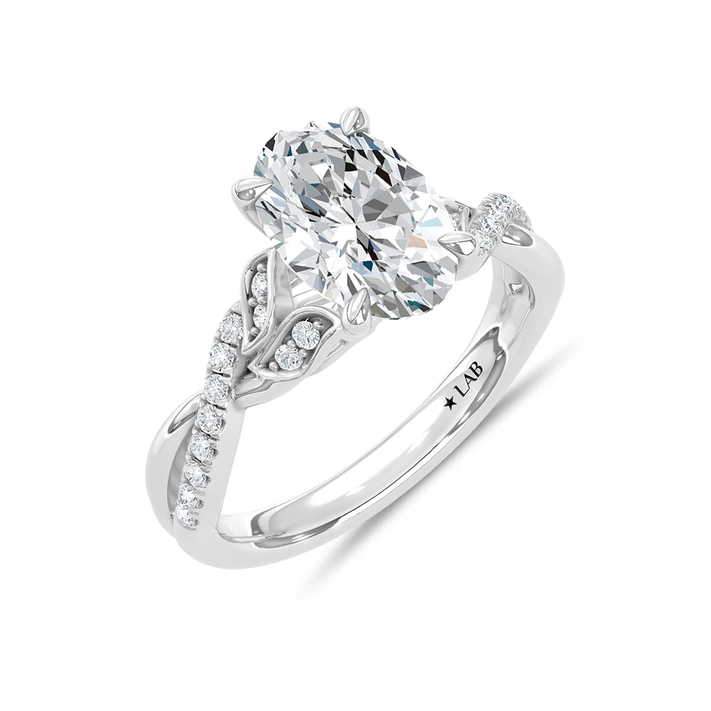 14K White Gold 2 1/6 Ct.Tw. Lab Grown Diamond Oval Shape Engagement Ring (IGI Certified Center 2ct Oval)