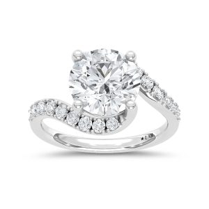 14K White Gold Lab Grown Diamond 3 1/2 Ct.Tw. Round Shape Engagement Ring (IGI Certified Center 3ct Round)
