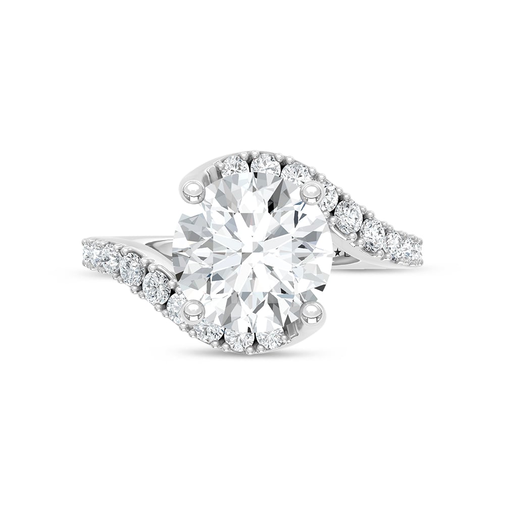 14K White Gold Lab Grown Diamond 3 1/2 Ct.Tw. Round Shape Engagement Ring (IGI Certified Center 3ct Round)
