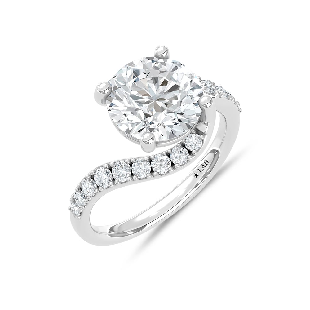 14K White Gold Lab Grown Diamond 3 1/2 Ct.Tw. Round Shape Engagement Ring (IGI Certified Center 3ct Round)