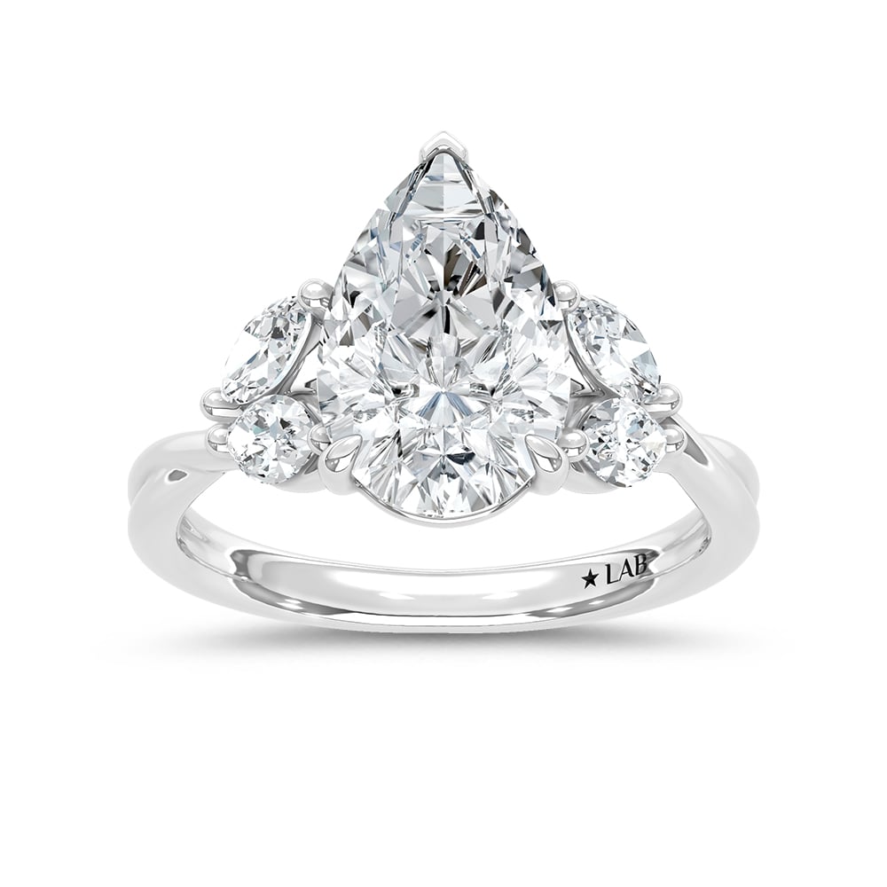 14K White Gold 3 5/8 Ct.Tw. Lab Grown Diamond Engagement Ring (IGI Certified Center 3ct Pear)