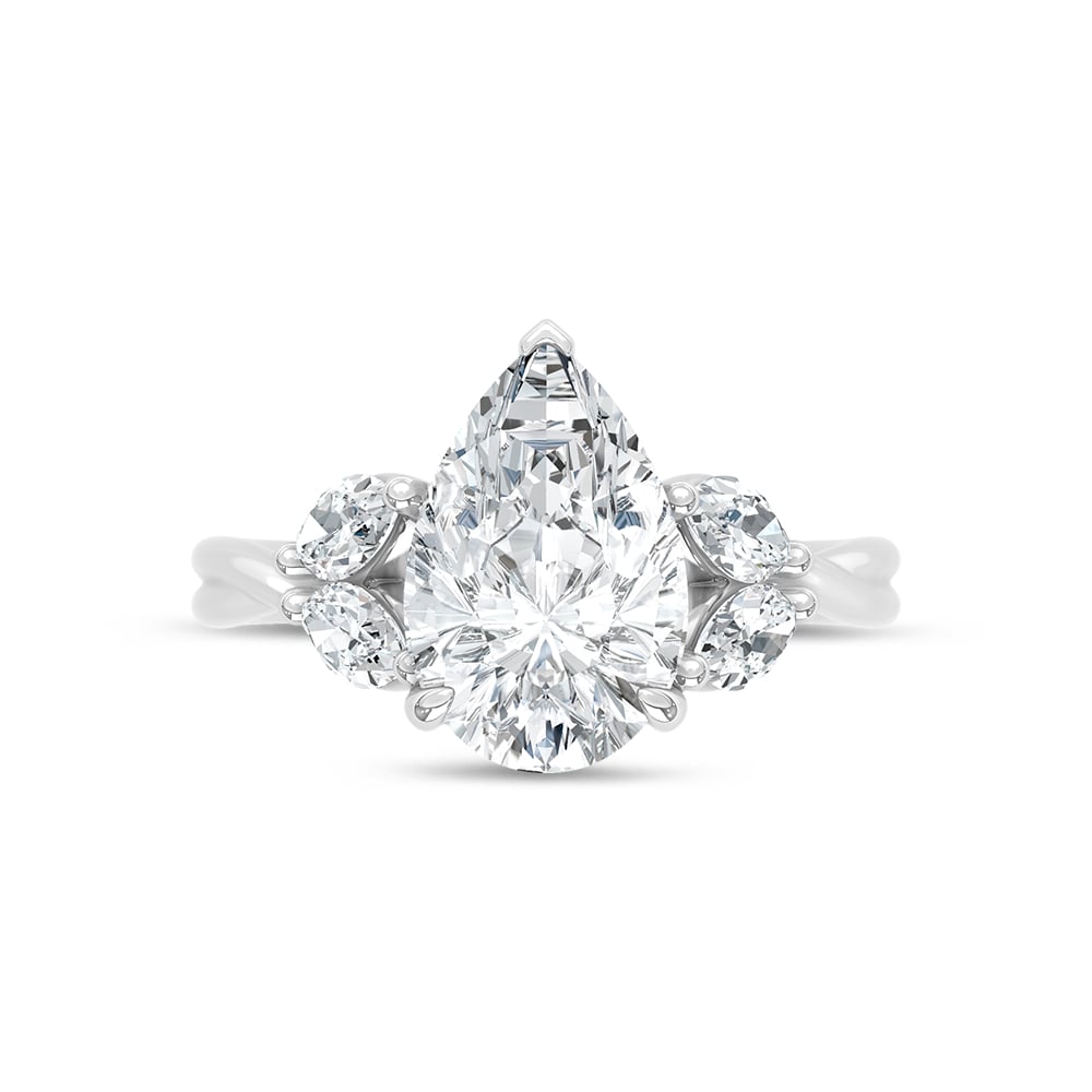 14K White Gold 3 5/8 Ct.Tw. Lab Grown Diamond Engagement Ring (IGI Certified Center 3ct Pear)