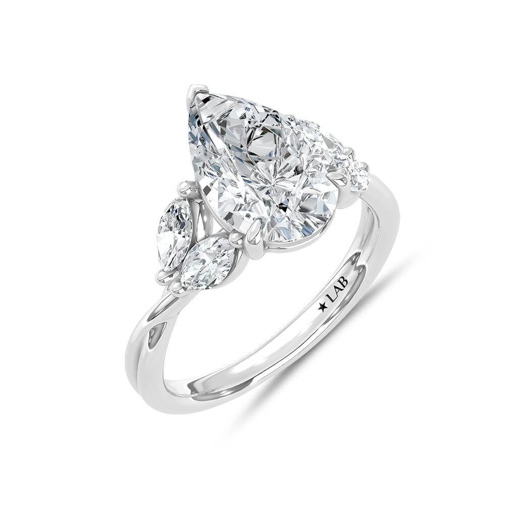 14K White Gold 3 5/8 Ct.Tw. Lab Grown Diamond Engagement Ring (IGI Certified Center 3ct Pear)