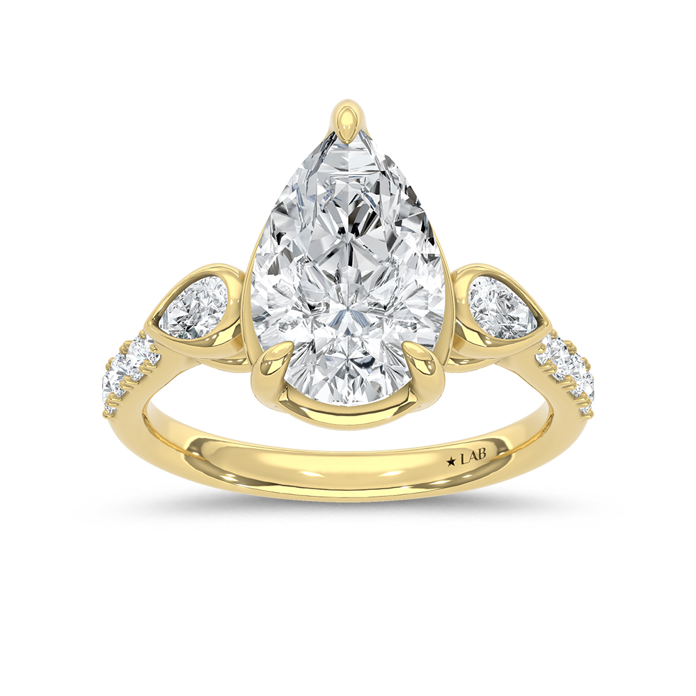 14K Yellow Gold 3 1/2 Ct.Tw. Lab Grown Diamond Engagement Ring (IGI Certified Center 3ct Pear)