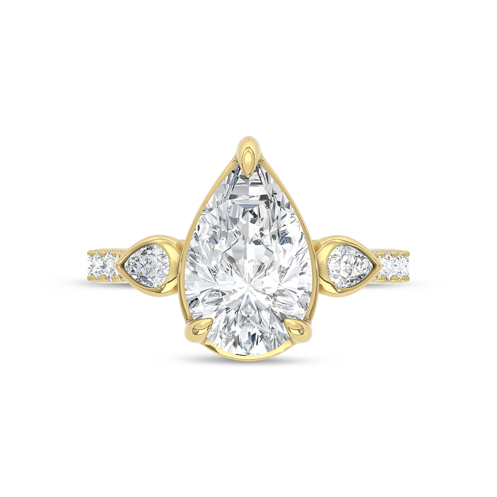 14K Yellow Gold 3 1/2 Ct.Tw. Lab Grown Diamond Engagement Ring (IGI Certified Center 3ct Pear)