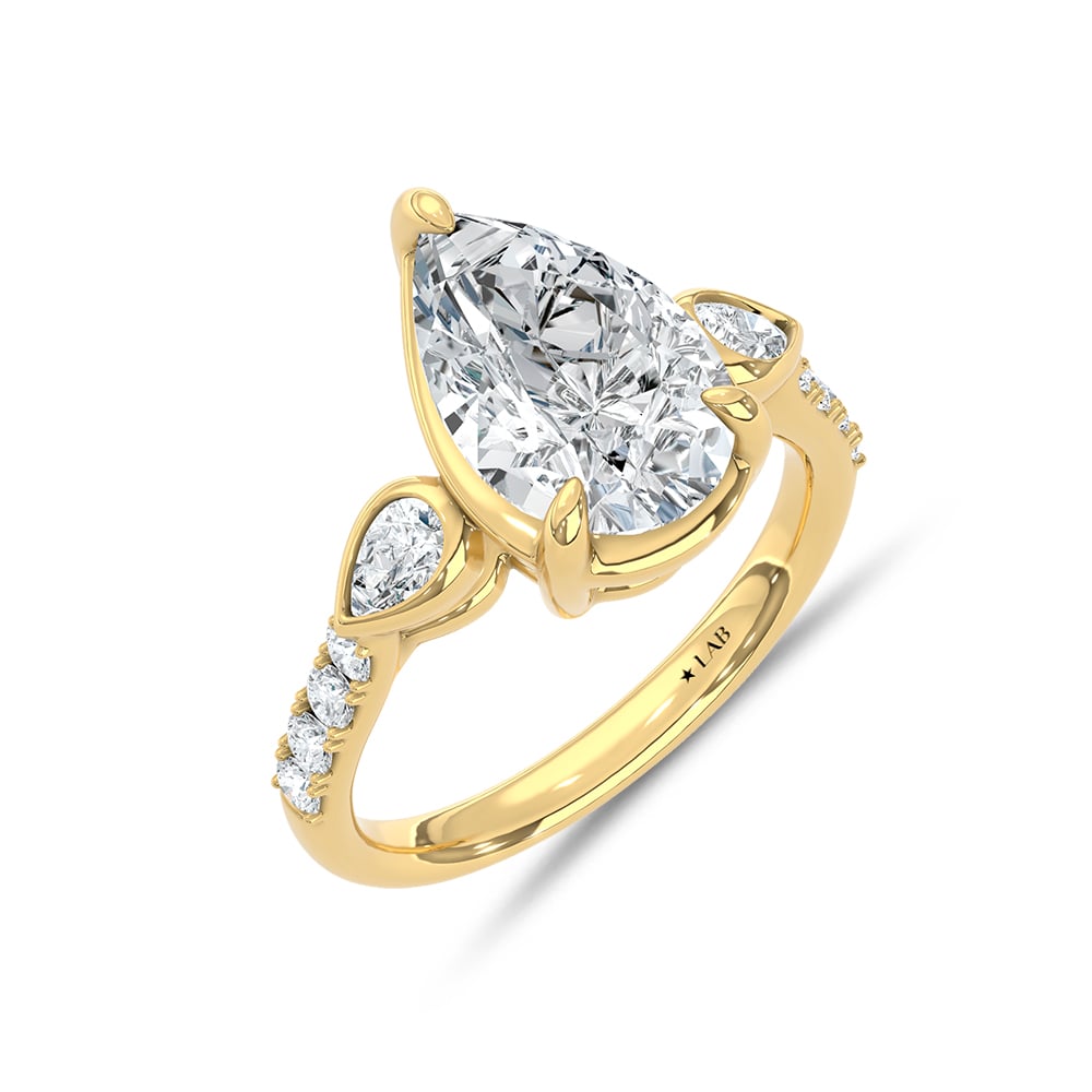 14K Yellow Gold 3 1/2 Ct.Tw. Lab Grown Diamond Engagement Ring (IGI Certified Center 3ct Pear)