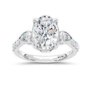 14K White Gold 3 1/2 Ct.Tw. Lab Grown Diamond Engagement Ring (IGI Certified Center 3ct Oval)
