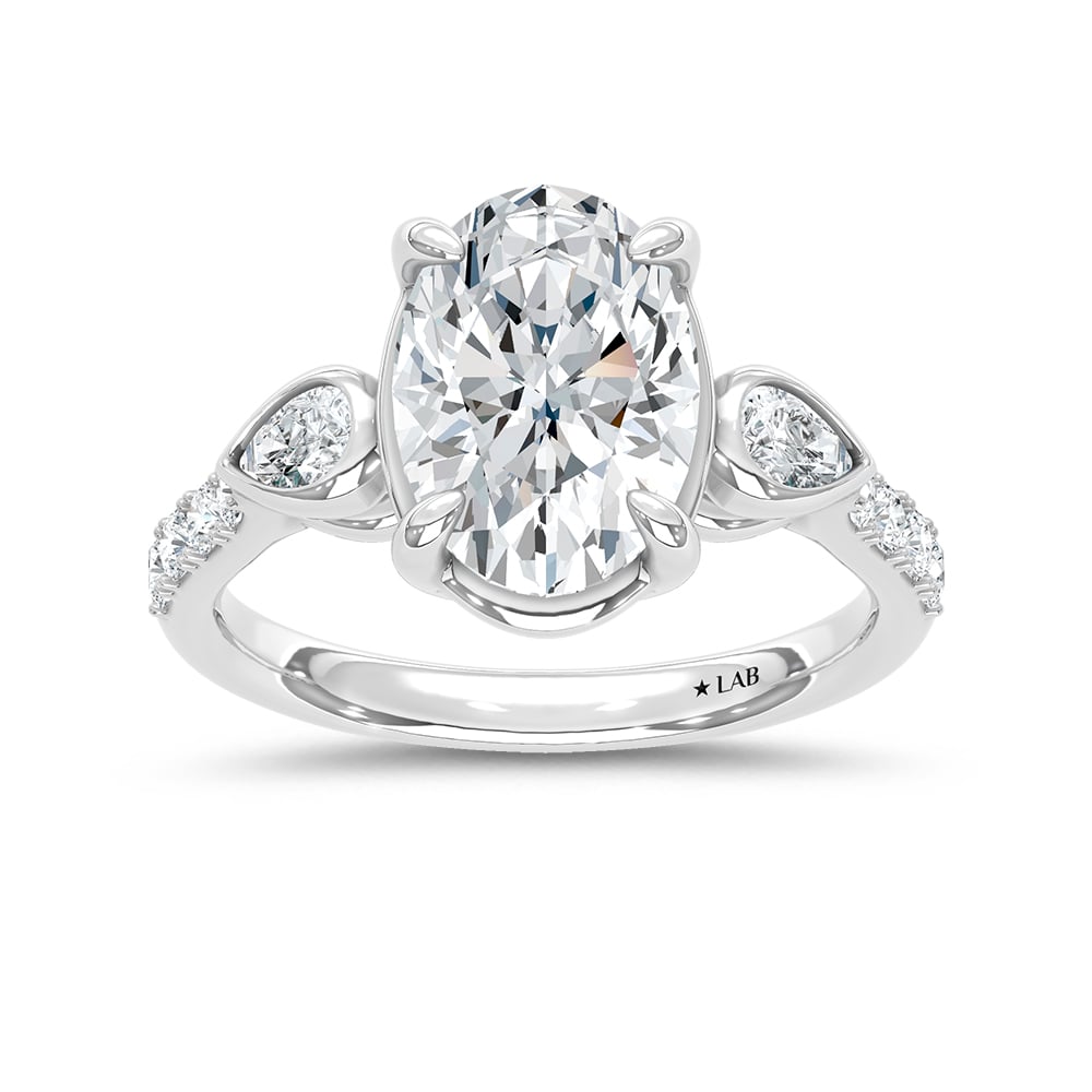 14K White Gold 3 1/2 Ct.Tw. Lab Grown Diamond Engagement Ring (IGI Certified Center 3ct Oval)