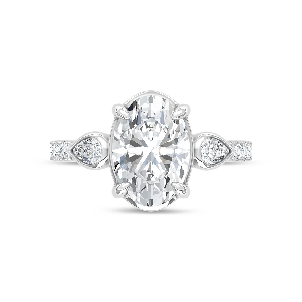 14K White Gold 3 1/2 Ct.Tw. Lab Grown Diamond Engagement Ring (IGI Certified Center 3ct Oval)