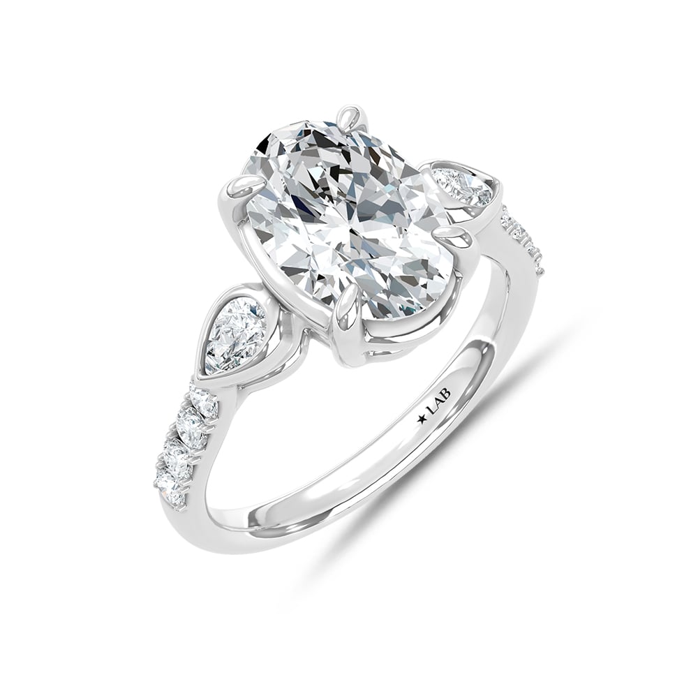 14K White Gold 3 1/2 Ct.Tw. Lab Grown Diamond Engagement Ring (IGI Certified Center 3ct Oval)