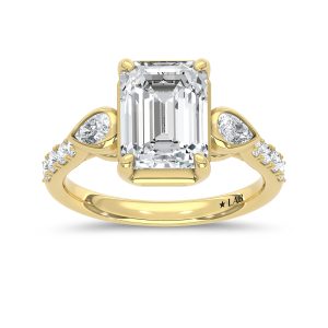 14K Yellow Gold 3 1/2 Ct.Tw. Lab Grown Diamond Engagement Ring (IGI Certified Center 3ct Emerald)