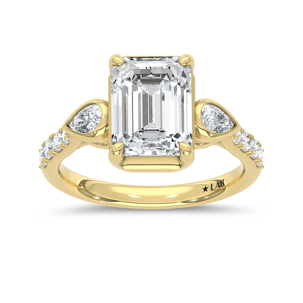 14K Yellow Gold 3 1/2 Ct.Tw. Lab Grown Diamond Engagement Ring (IGI Certified Center 3ct Emerald)