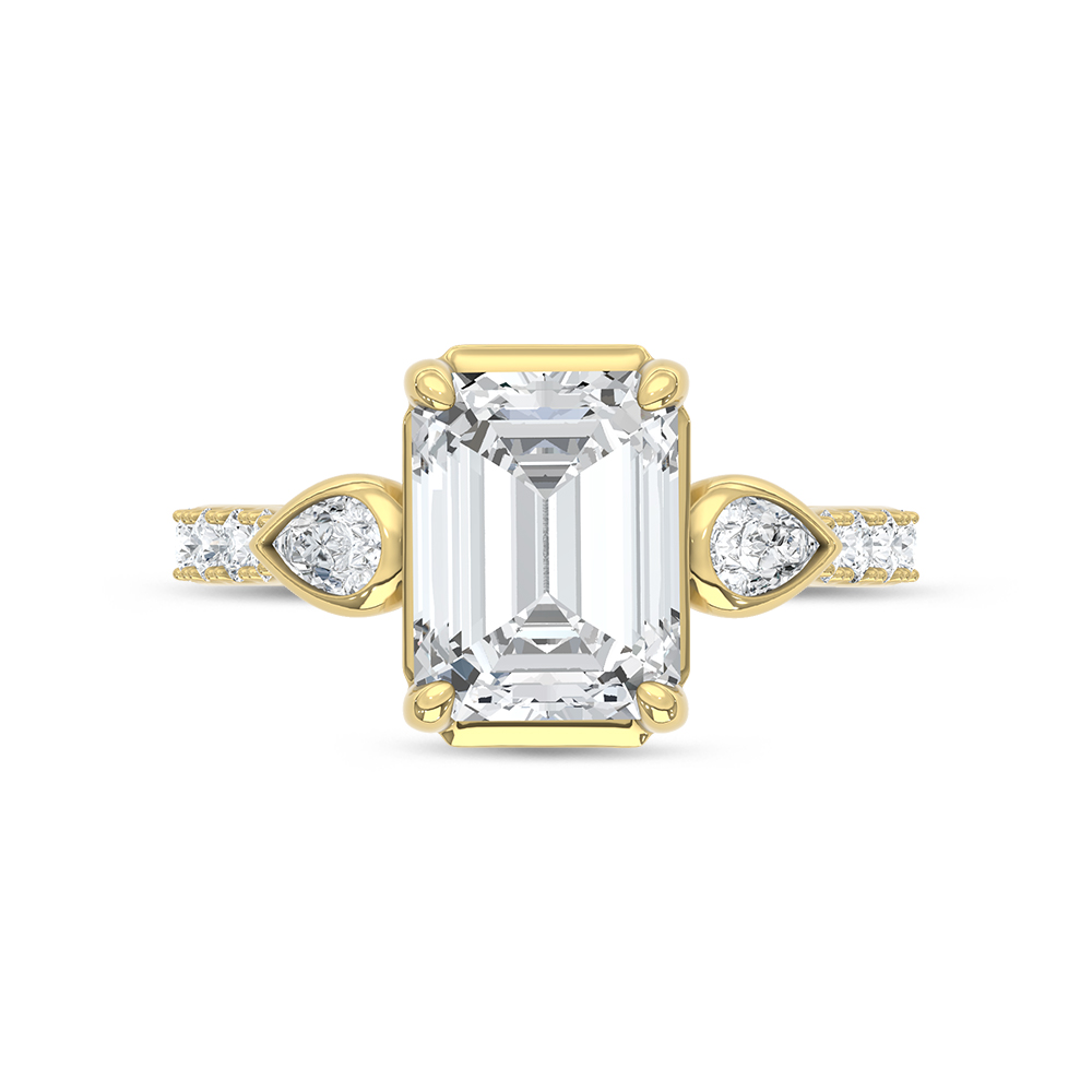 14K Yellow Gold 3 1/2 Ct.Tw. Lab Grown Diamond Engagement Ring (IGI Certified Center 3ct Emerald)