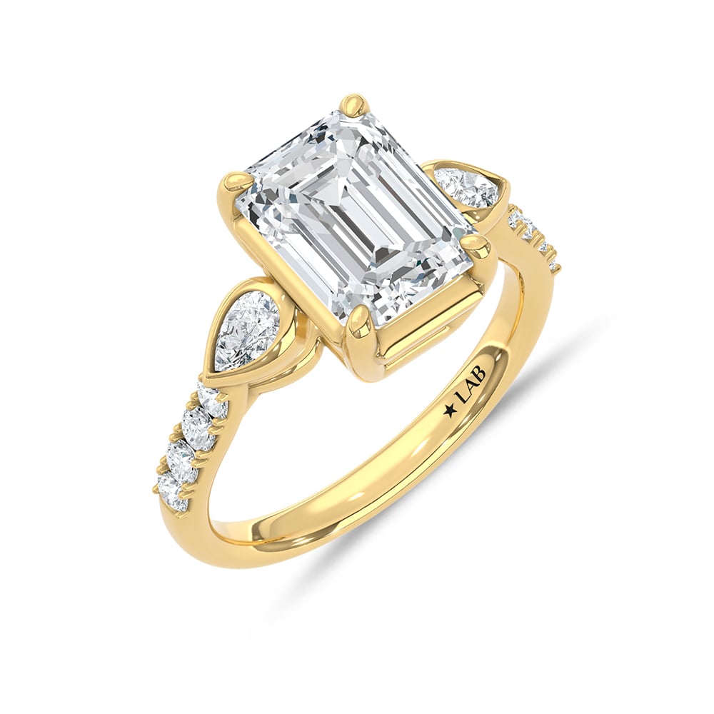 14K Yellow Gold 3 1/2 Ct.Tw. Lab Grown Diamond Engagement Ring (IGI Certified Center 3ct Emerald)
