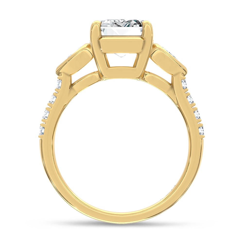 14K Yellow Gold 3 1/2 Ct.Tw. Lab Grown Diamond Engagement Ring (IGI Certified Center 3ct Emerald)