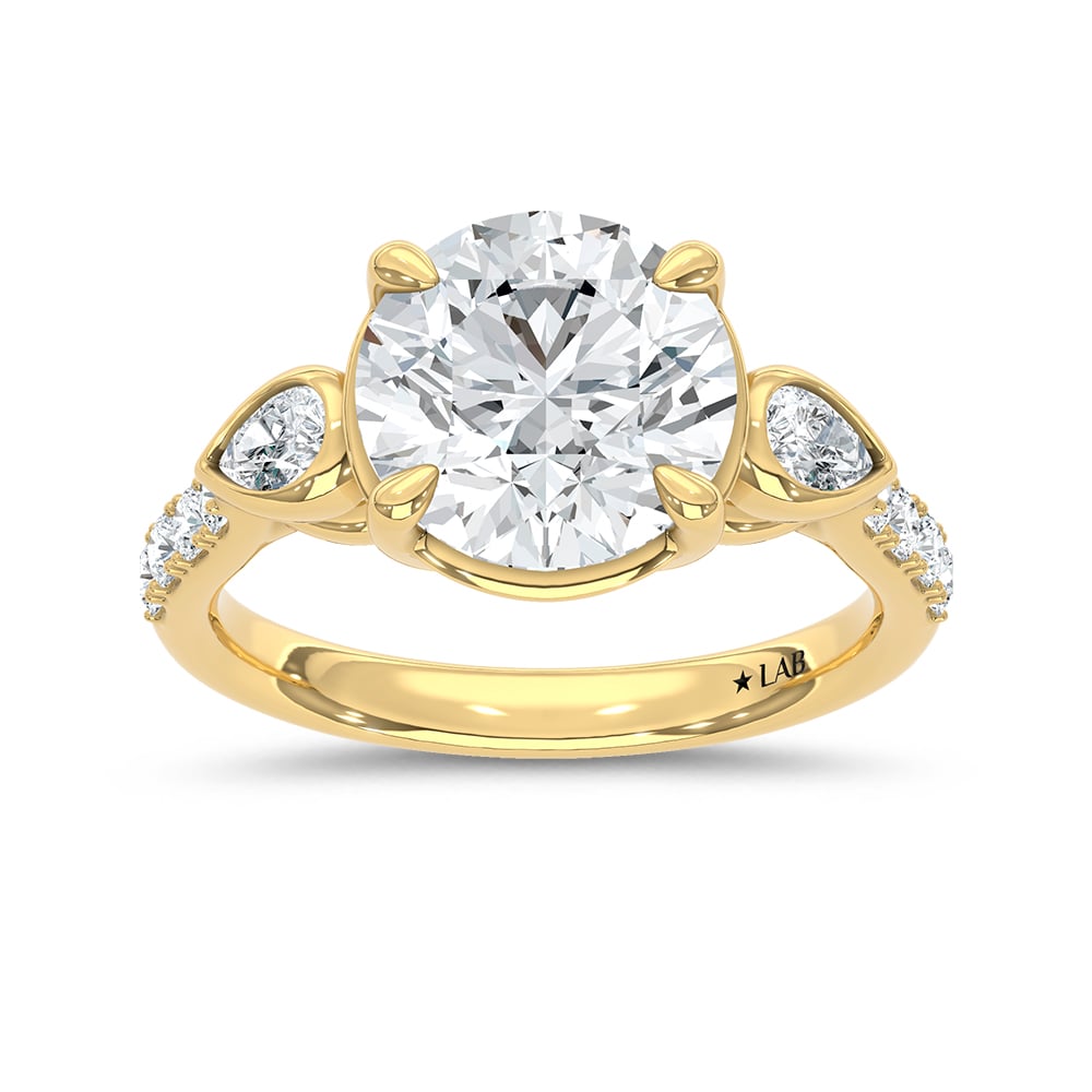 14K Yellow Gold 3 1/2 Ct.Tw. Lab Grown Diamond Engagement Ring (IGI Certified Center 3ct Round)