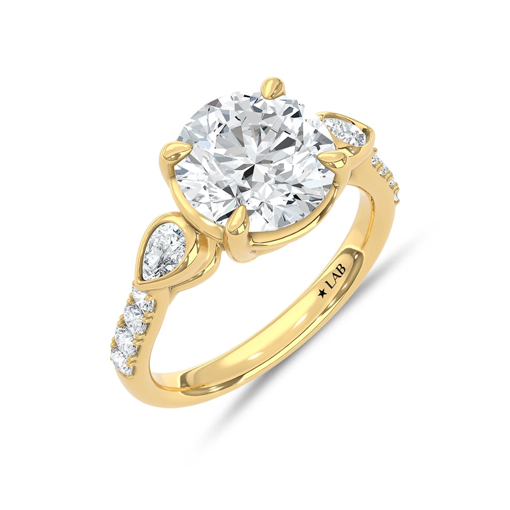 14K Yellow Gold 3 1/2 Ct.Tw. Lab Grown Diamond Engagement Ring (IGI Certified Center 3ct Round)